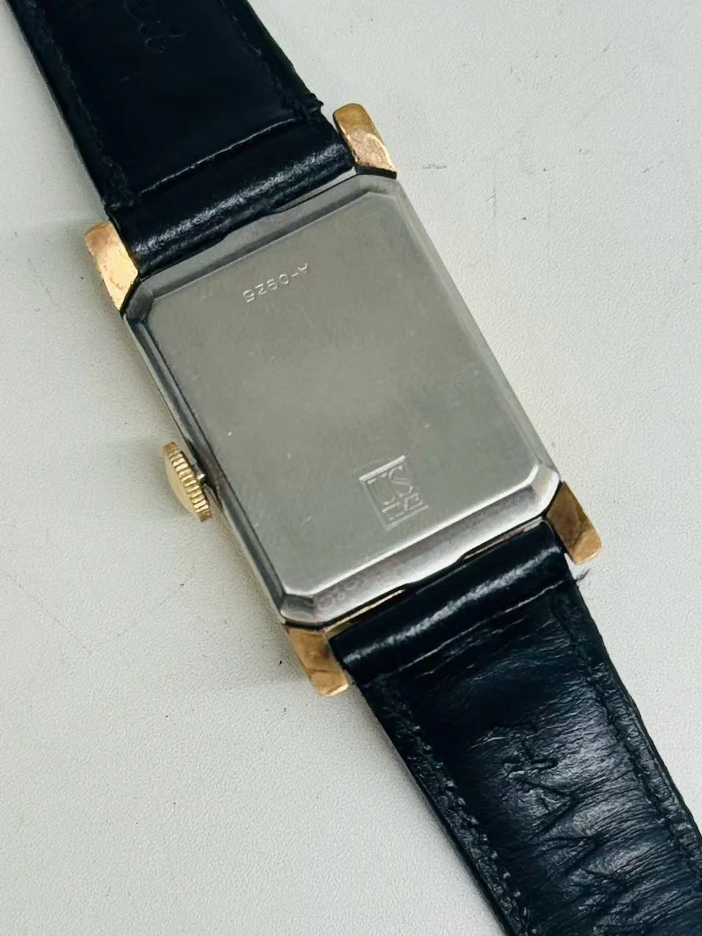 Vintage Timex Ladies Manual Wind Gold Tone Rectangular Watch Black Strap Running